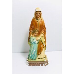 Columbia Statuary St Anne and Child Mary Chalkware Statue Italy 8.25" Vintage